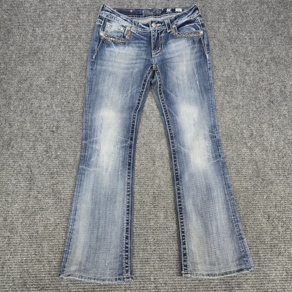 Miss Me Jeans Womens 29x30 Bootcut Blue Rhinestone Sequin Embellished Bling